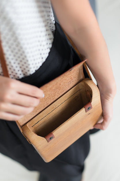 Wooden Crossbody Box Bag