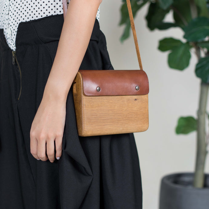 Wooden Crossbody Box Bag